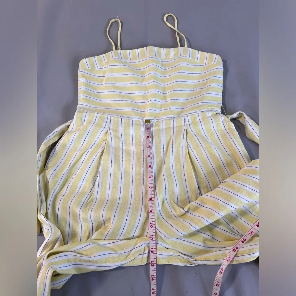 Banana Republic Women Yellow Stripe Linen-Cotton Cropped Jumpsuit‎ sz 4